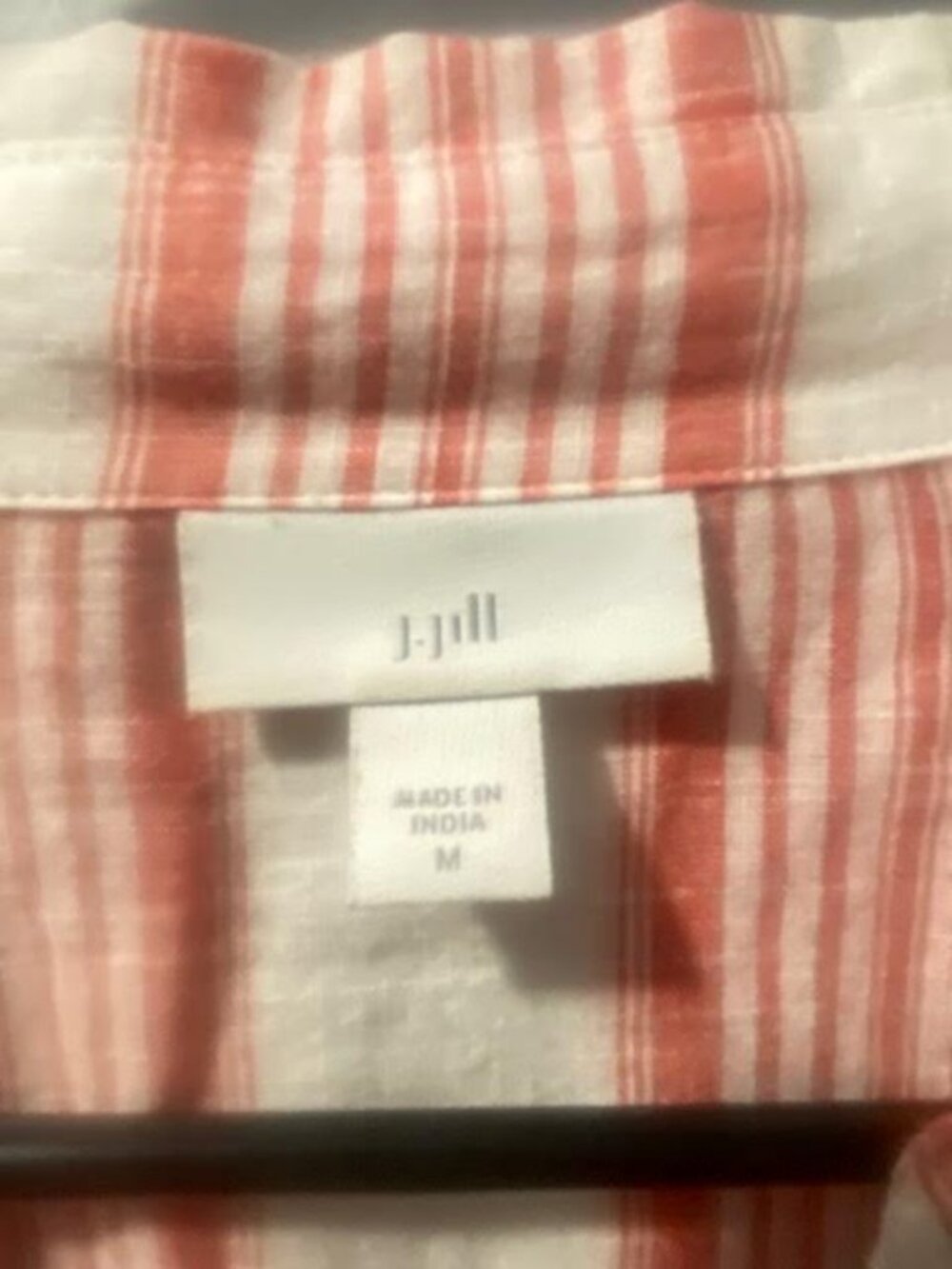 J Jill Womens M Coral White Striped Button Down Shirt 100% Cotton Coastal - Picture 3 of 5